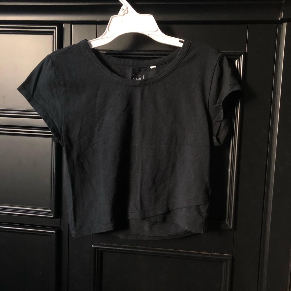 Black Crop Top with Overlap Side Wrap Detail